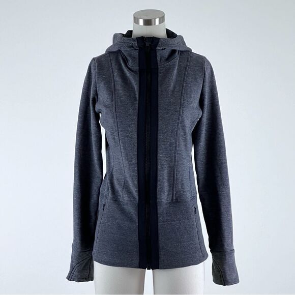 Athleta Fitted Victory Hoodie Jacket Heathered Charcoal Grey - Picture 3 of 11